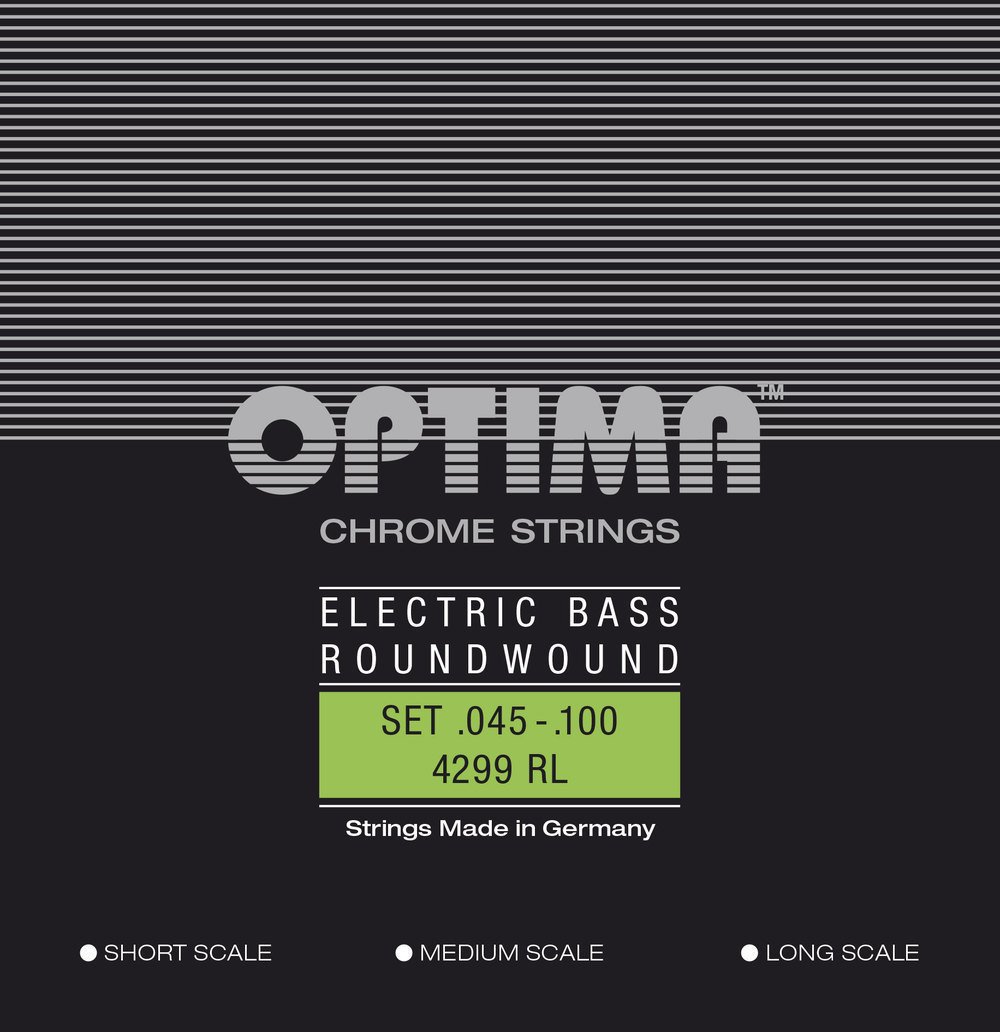 Corde Optima per basso elettrico Cromo. Set 4 corde reg-light 4299RL con avvolgimento rotondo e scala media
