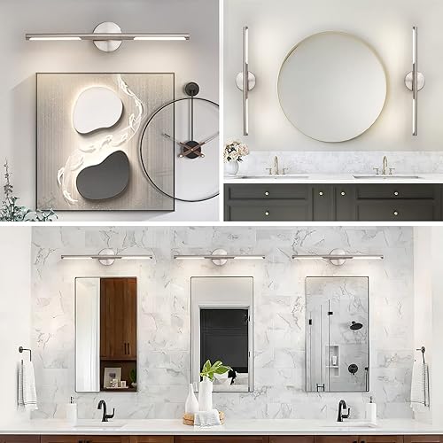 Vista 2 de Lámpara de baño de níquel cepillado sobre espejo de 23.6 pulgadas, 18 W, 360, giratoria, regulable, 4000 K, barra de luz LED de tocador, luces