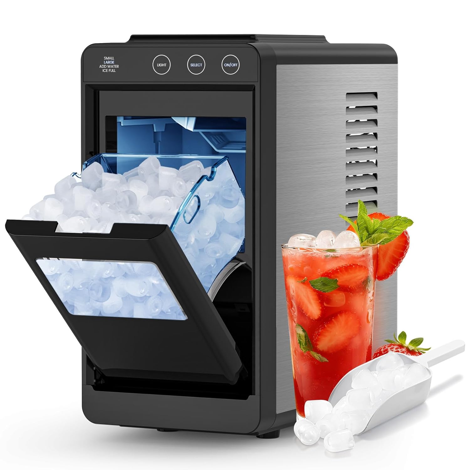 COWSAR Ice Maker Countertop, Portable Ice Machine with Basket and Scoop, 8 Cubes in 6 Mins, 26 lbs/24H, Auto-Cleaning Commercial Ice Maker for Kitchen, RV, Camping, Black