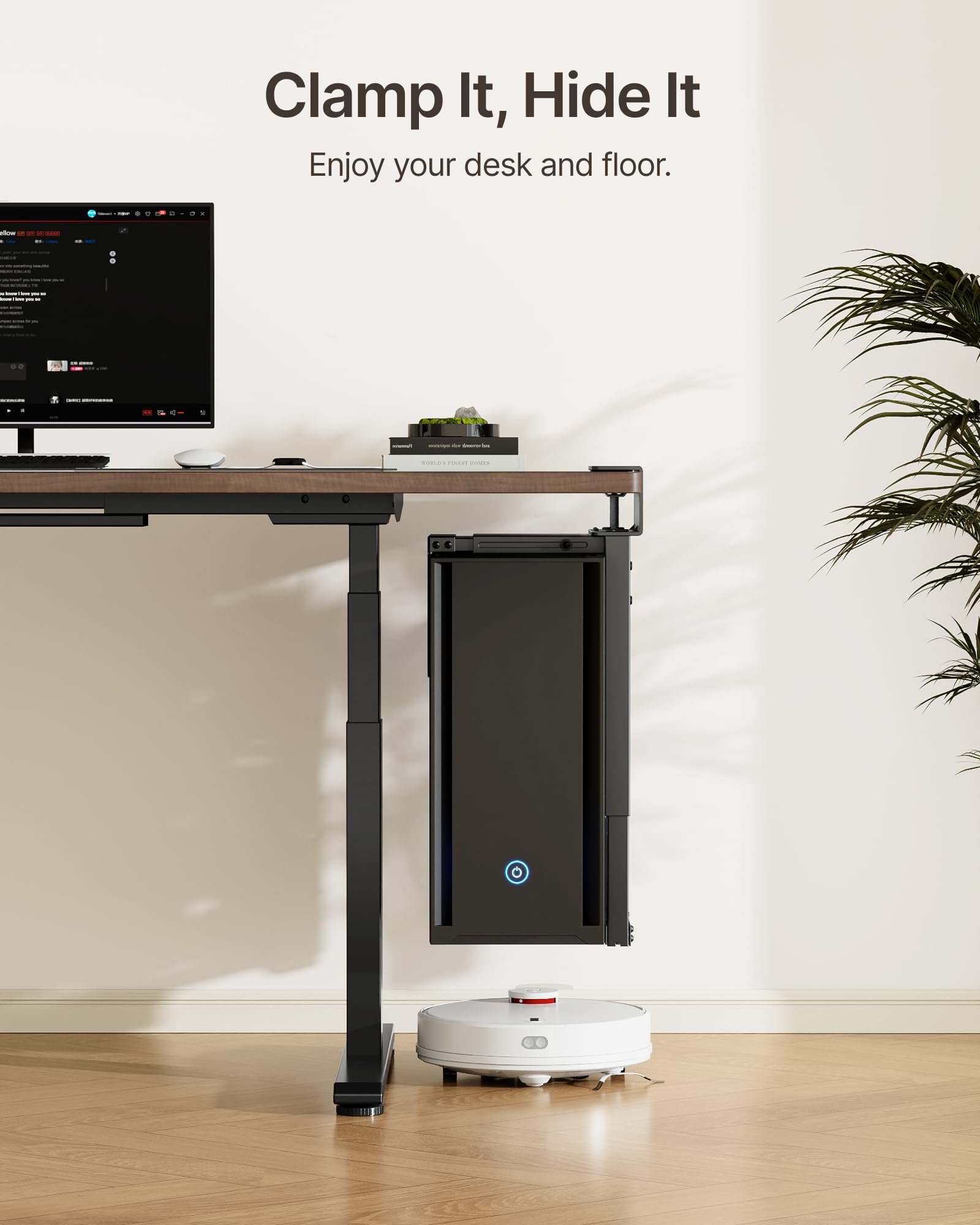 monTEK Robuste PC-Halterung für den Schreibtisch, ohne Bohren, verstellbare PC-Halterung mit Schutzpolstern, unterstützt bis zu 30 kg, 40,9 cm - 65 cm Höhe, ideal für Büro, Zuhause, Klassenzimmer
