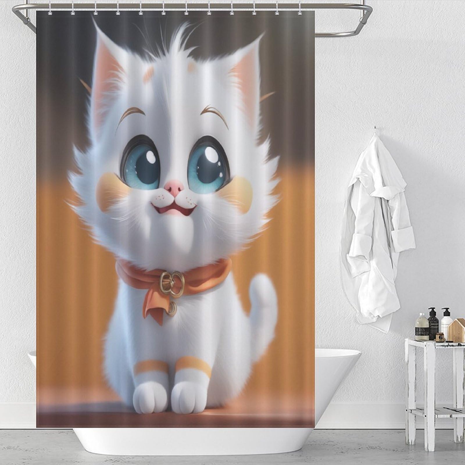 Rideau de douche chat anti-éclaboussures en polyester imperméable pour sol toujours sec