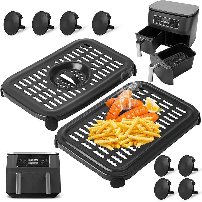 Air Fryer Replacement Parts for Ninja Foodi DualZone Air Fryers, 2 PCS Food Grade Air Fryer Accessories Grill Pan Plate Crisper Plate Rack Tray for Ninja DZ090 DZ201 DZ100 Air Fryer, Dishwasher Safe