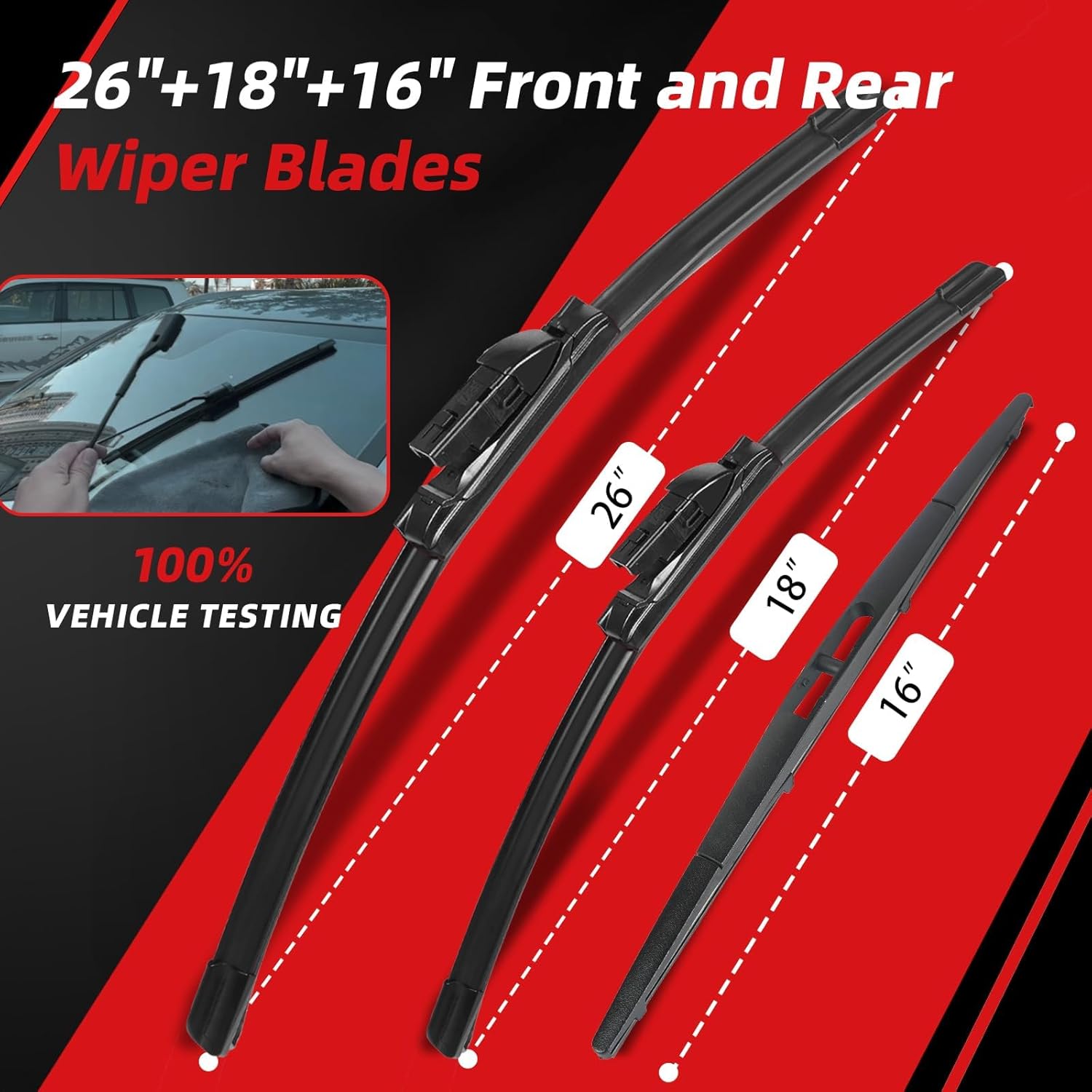 OTUAYAUTO Windshield Wiper Blades Replacement for Subaru Outback 2020-2024 All-Extreme Weather Performance Quiet No Trace Front and Rear Wipers Top Lock 26"+18"+16" (Pack of 3)