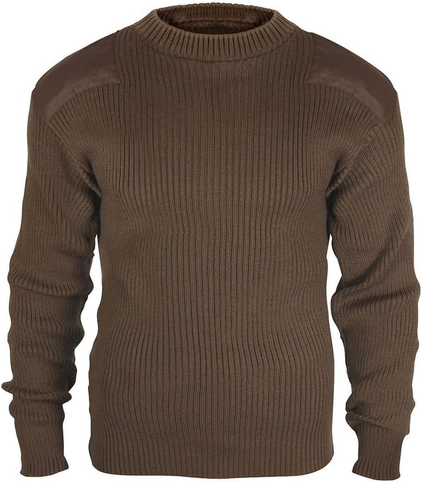 SANDRA Military Style Commando Sweater GI Type Acrylic Sweaters Shoulder & Elbow Patch