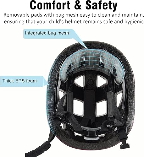 Miniatura 4 de Casco de bicicleta para niños, 2 tamaños ajustables para niños y niñas de 3 a 5 a 8 a 14 años, ventilación y multideporte para bicicleta, patinaje