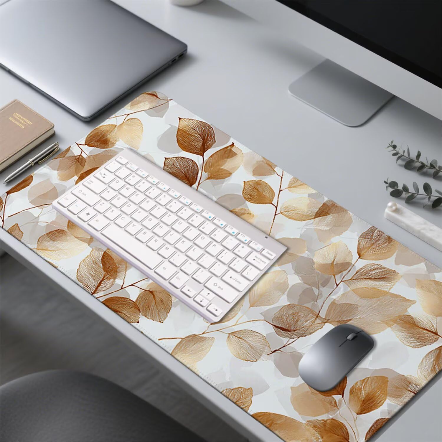 Brązowa podkładka pod mysz pod mysz pod mysz do gier XXL 1200 x 600 x 3 mm podkładka pod mysz gumowa liście duża podkładka pod mysz dla graczy akcesoria wodoodporne PC, do klawiatury laptopa w-11627