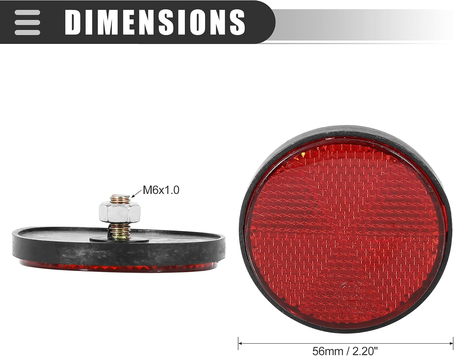Motoforti Universal Motorcycle Bike Screw Mount, Reflective Warning Reflector, M6x1.0, Plastic, Red, 1 Pair