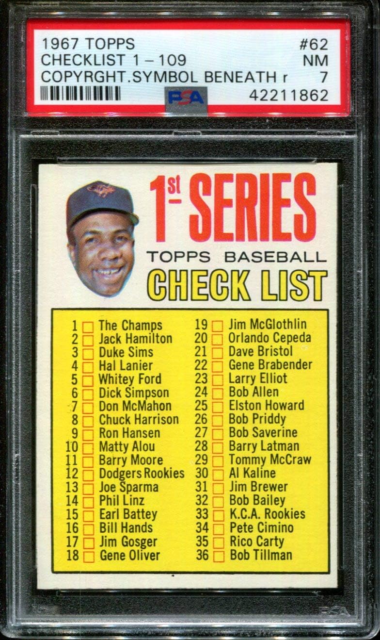 1967 TOPPS #62 FRANK ROBINSON CHECKLIST SYMBOL BENEATH T PSA 7 B2537749-844