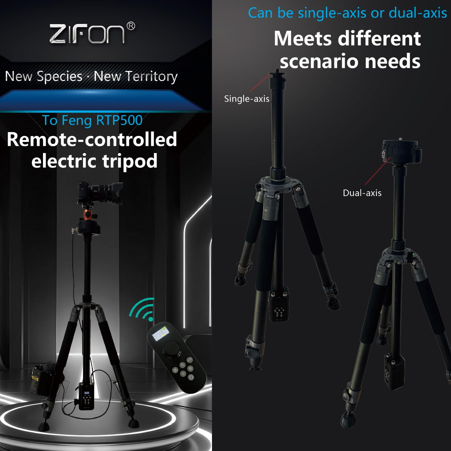 ZIFON RTP500 - Treppiede elettrico monoasse per motore | alluminio, corsa da 495 mm, precisione di 0,1 mm, 8 livelli, telecomando da 40 m, batteria V-Mount, portata 4 kg, time-lapse