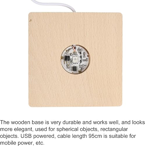 Miniatura 4 de MECCANIXITY Soporte de bola de madera LED muestra la base 3.9x3.9x0.8 in luz colorida cuadrada Control remoto USB interruptor para bola de cristal