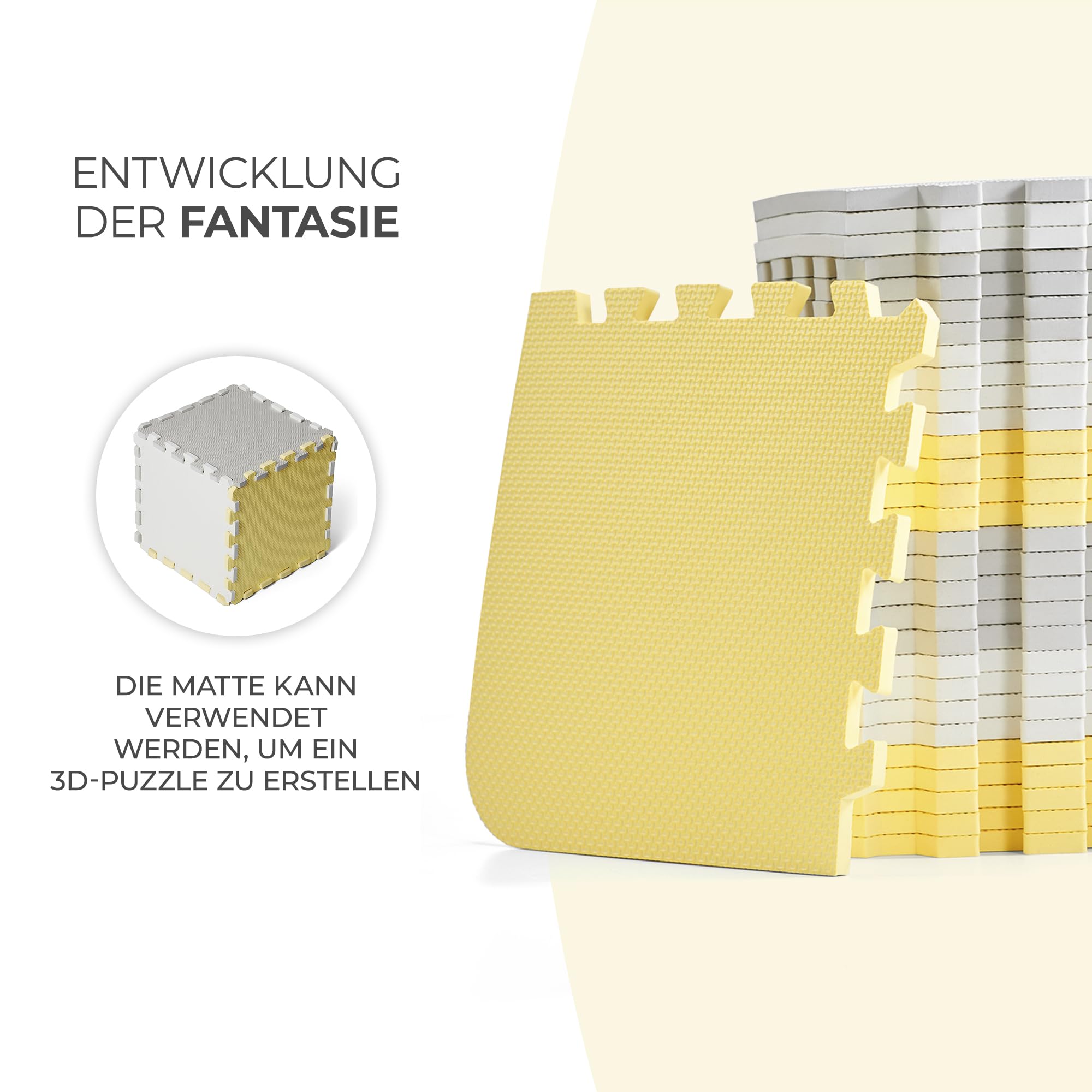 Kinderkraft Spielmatte LUNO, 30 Puzzleteile im Set, Erlebnismatte, Puzzlematte, Krabbelmatte, aus Schaumstoff, für Kinder ab 10 Monate, Gelb
