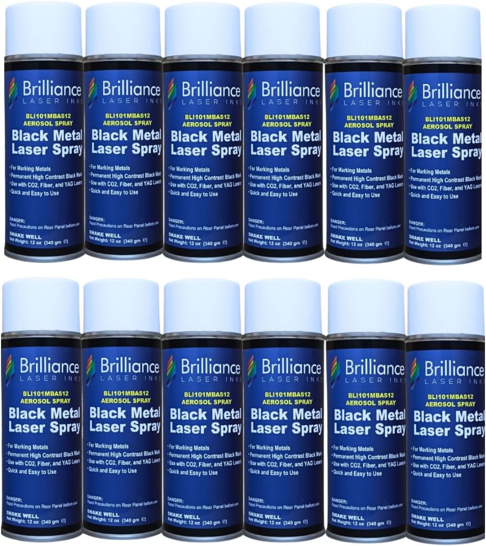 Pack of 12 - BLI101-12 Oz - Aerosol Black Laser Ink for Metals Marking - CO2 Laser - Fiber Laser - YAG, Durable, Permanent, High Contrast, Brilliance Laser Inks