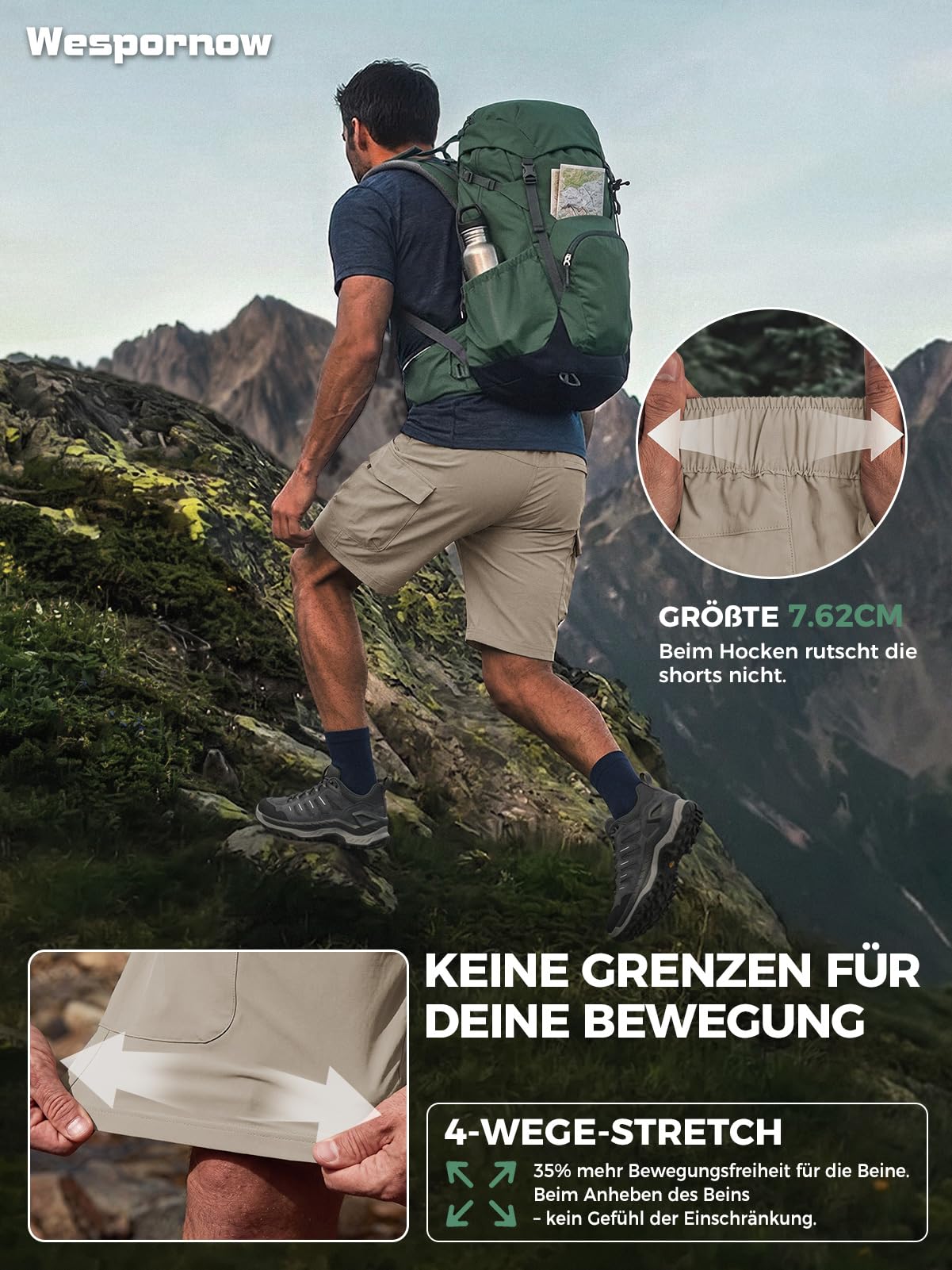 Wespornow Pantaloncini Cargo Homme Bermuda Pantalons de Travail Pantalons Courts Cargo Homme Pantalons de Trekking Chino Élastiques Pantalons MTB