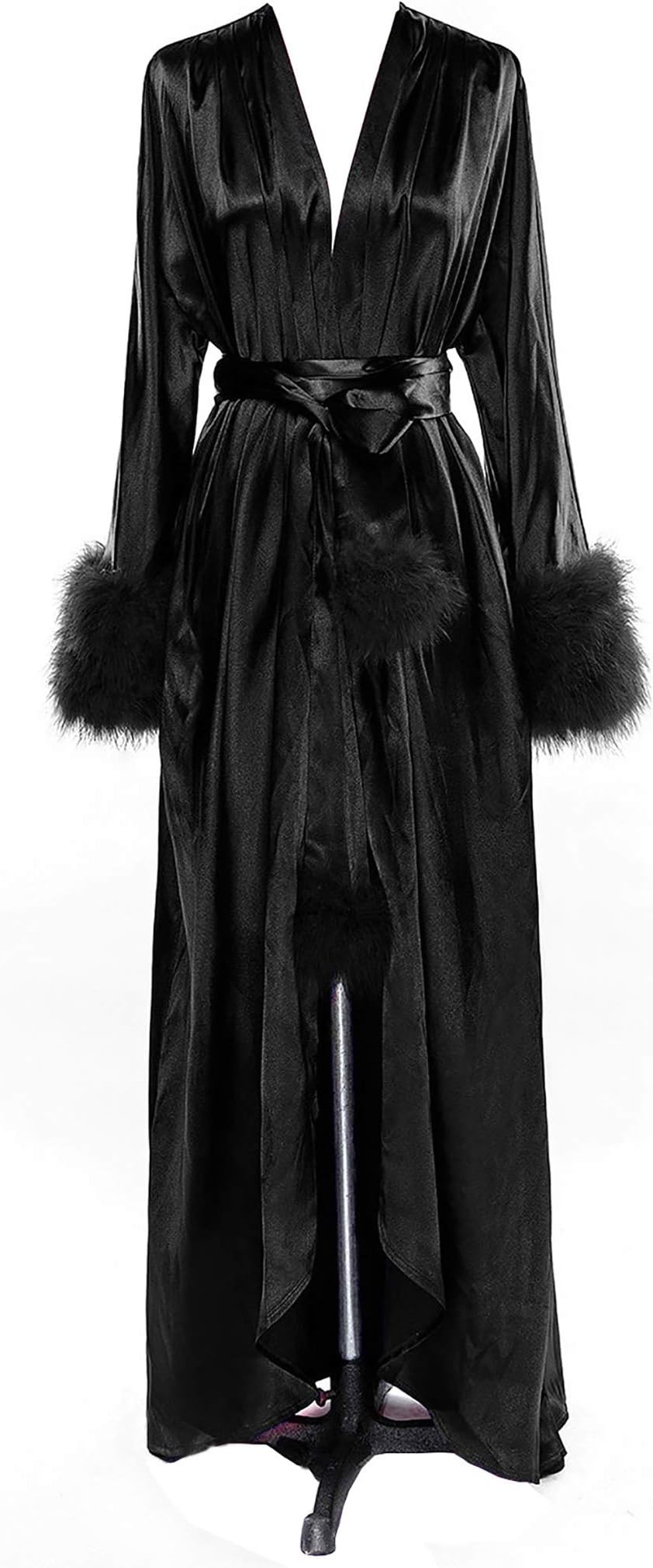YexinbridalFeather Bridal Robes Long Silk Satin Fur Nightgown Lingerie Womens Bathrobe Sleepwear Wedding Scarf