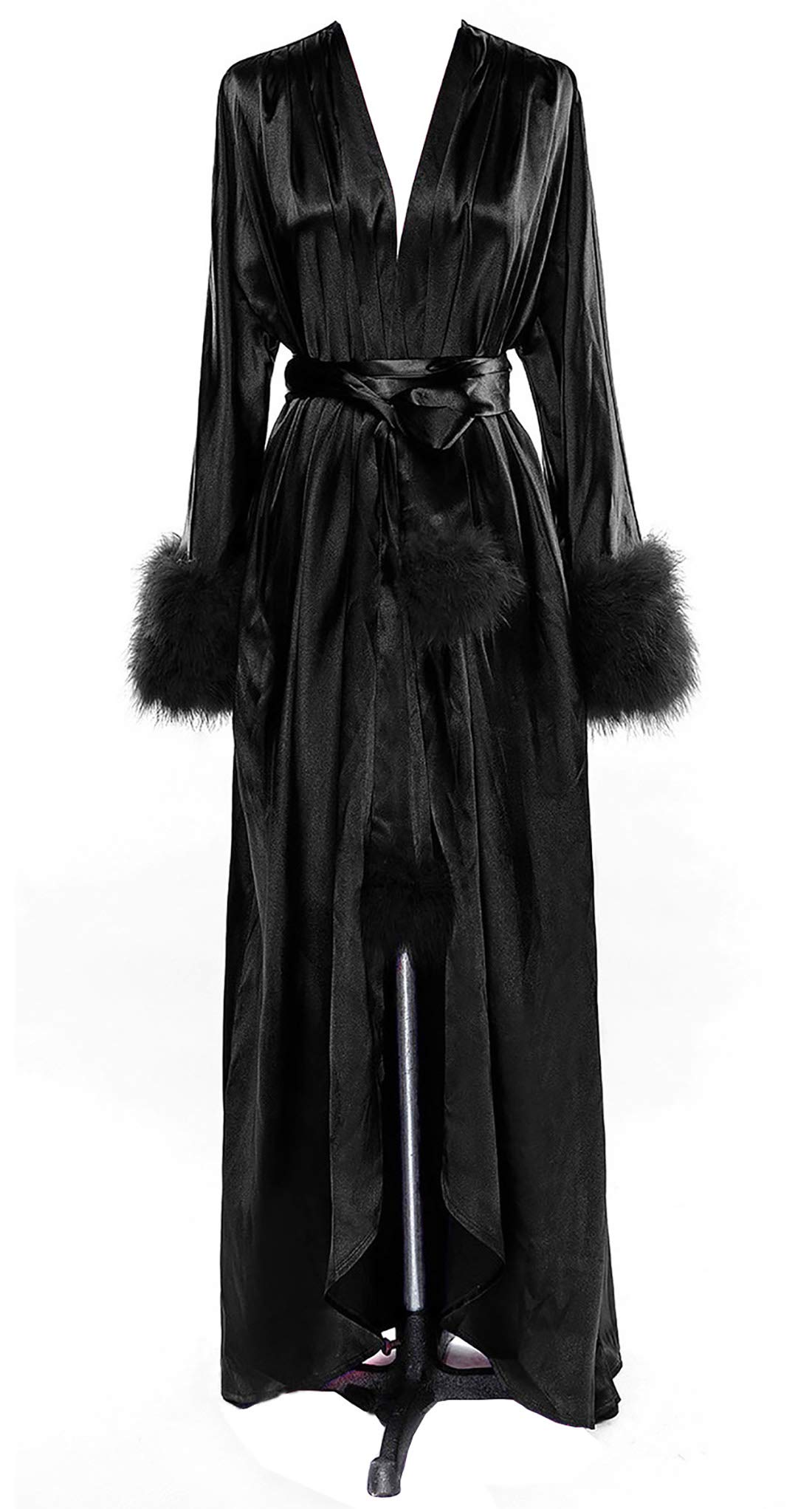 YexinbridalFeather Bridal Robes Long Silk Satin Fur Nightgown Lingerie Womens Bathrobe Sleepwear Wedding Scarf