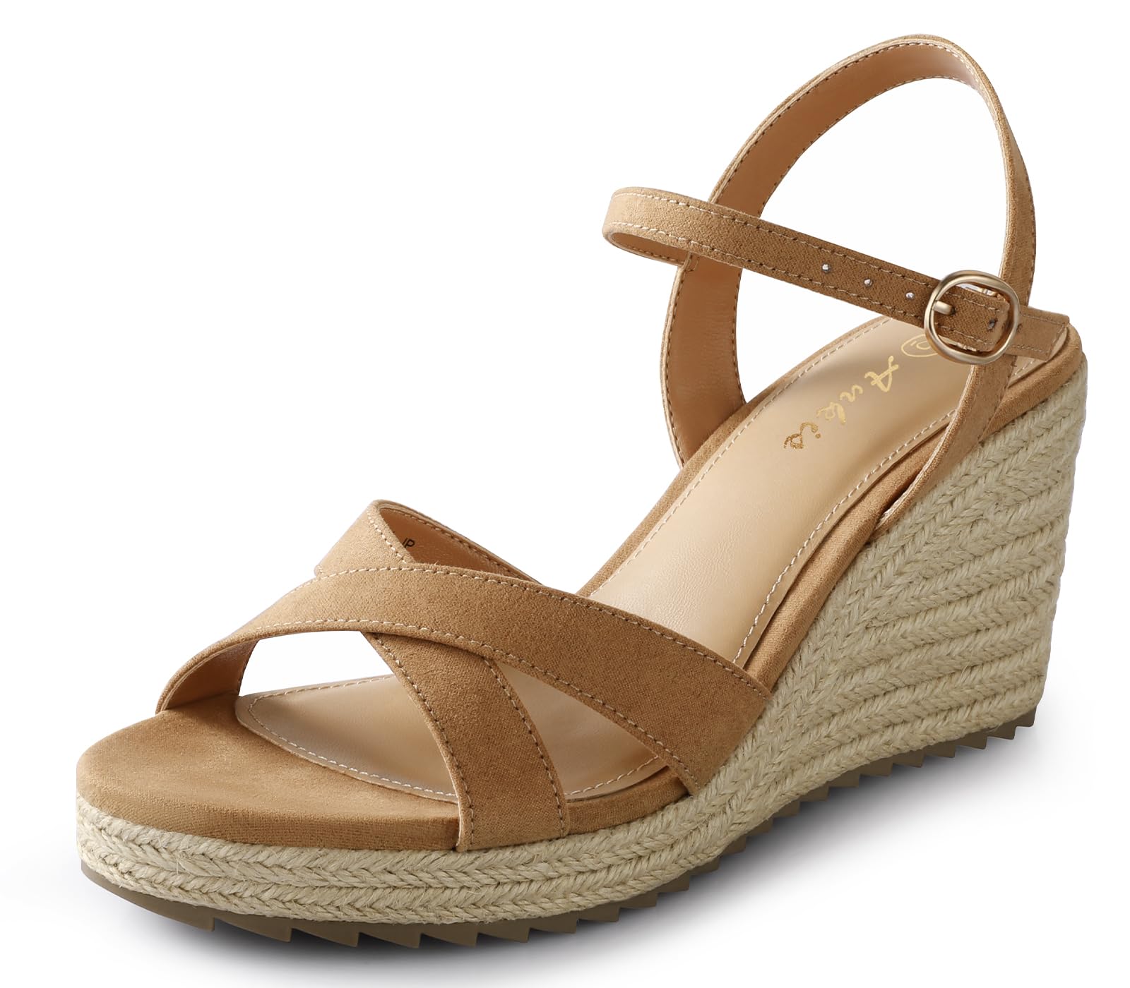 Ankis Wedge Sandals for Women, Espadrille Womens Wedge Sandals Comfortable Open Toe Cross Band Ankle Strap High Heel Wedges for Women Dressy Summer -3.4Inch