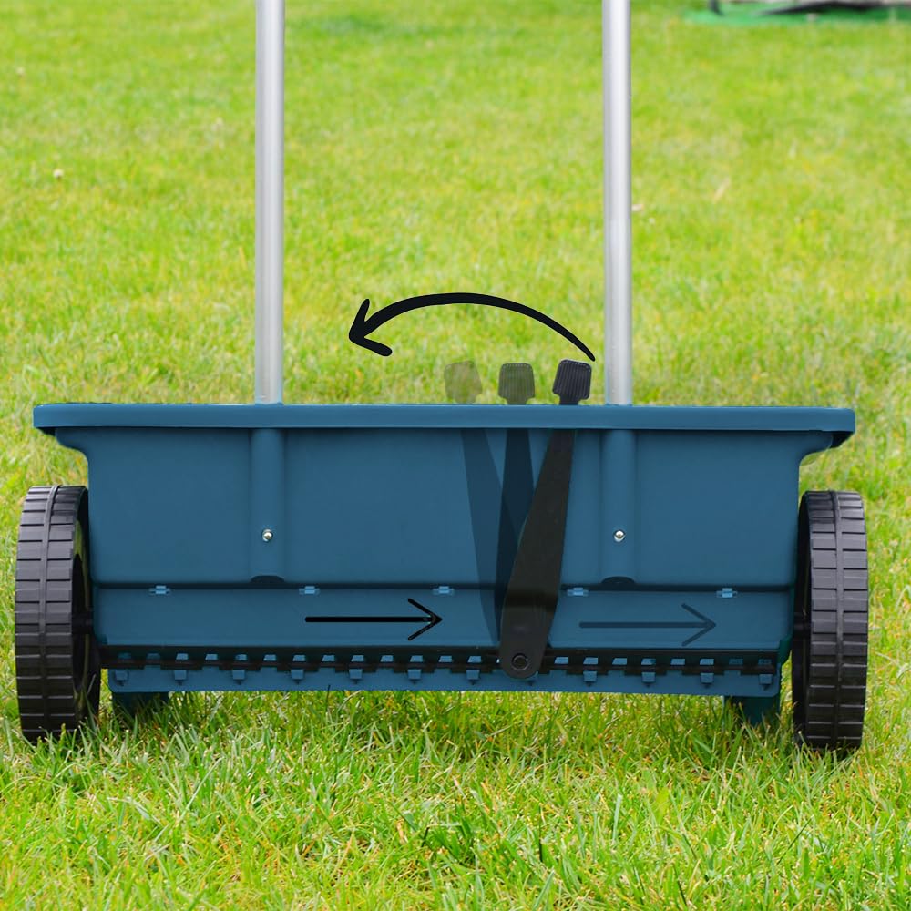 molti Streuwagen Sämaschine 3L 12L 14L Handstreuwagen mit Doppelschubbügel Rasensämaschine Düngerstreuer Salzstreuer Streuer Saatgutstreuer für Rasendünger, Streusalz Rasensamen (12 Liter, Blau)