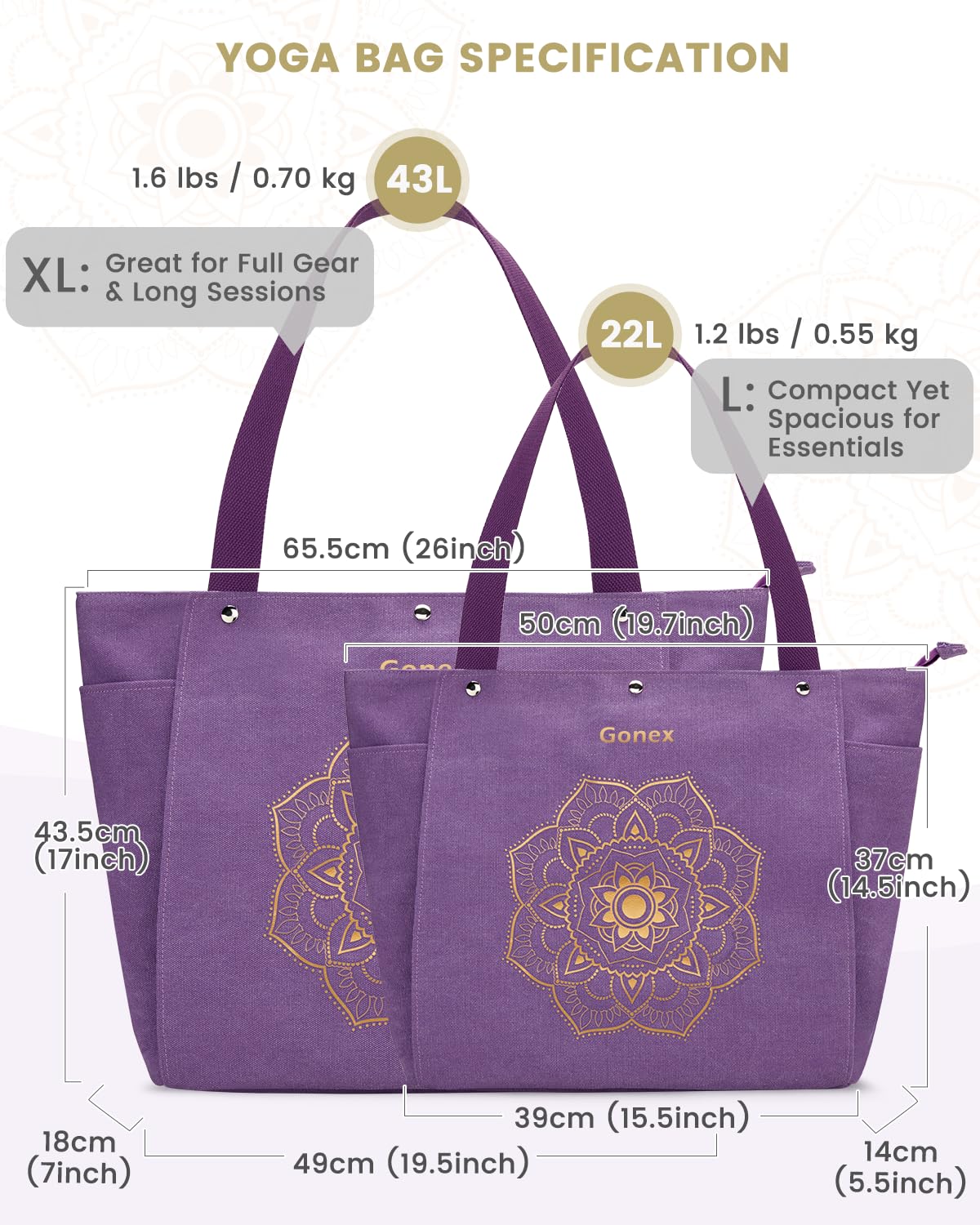 Gonex Yoga Mat Bag, Yoga Gym Bag Tote Bag with Multi Pockets For Women Men, Canvas Yoga Mat Carrier Take in Out Mat Easily For Pilates Travel Workout Office