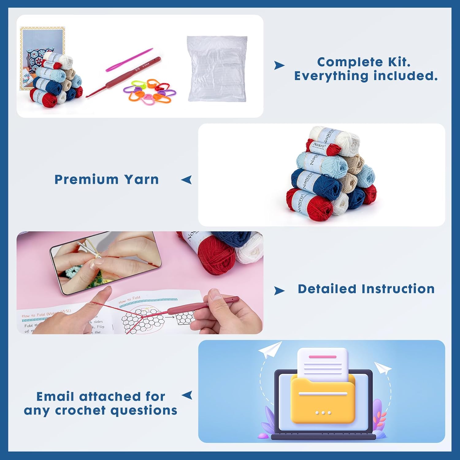 Noocro Crochet Kit for Advanced or Intermediate Beginner DIY Granny Square Pillow with Step by Step Tutorial Video and Detailed Instruction Complete Kit Craft Supplies Holiday Gift for Adults and Kids