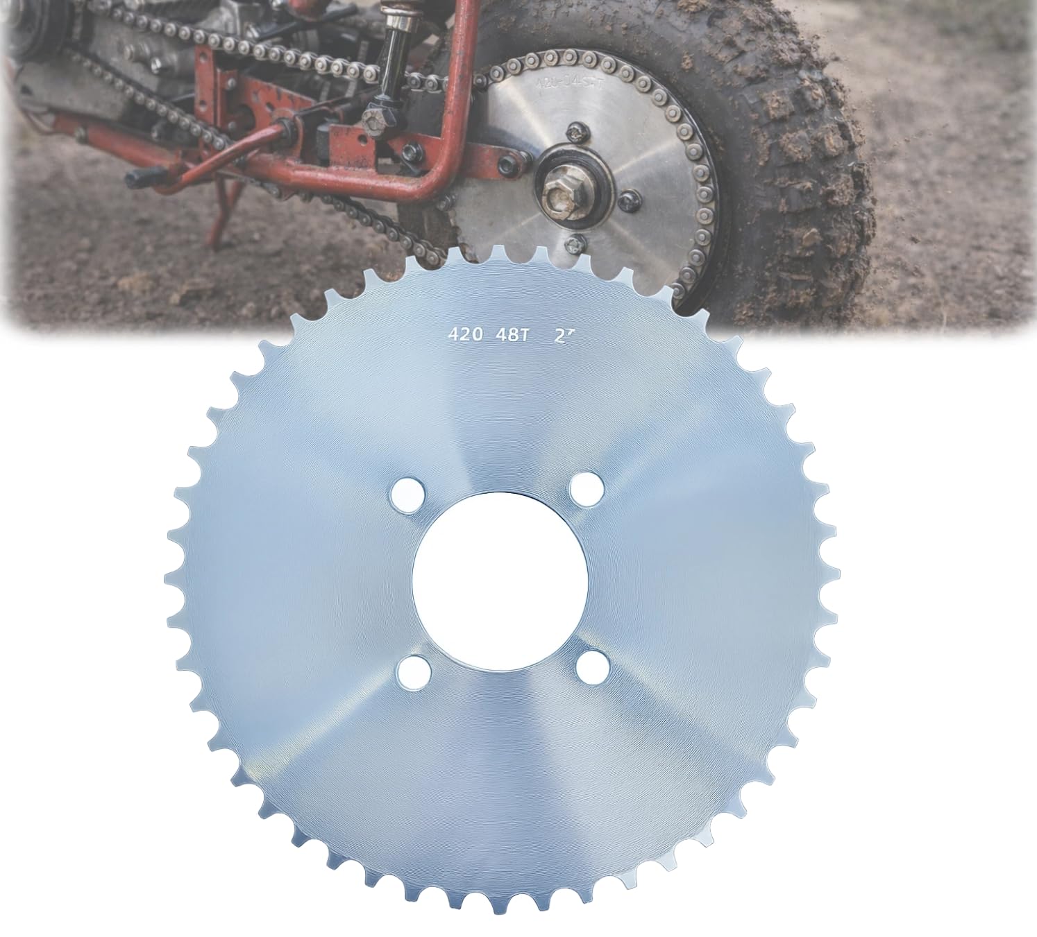 48 Tooth Go Kart Sprocket for #40/41/420 Chain, 2" Bore Heavy Duty Steel Gear for Racing Kart, ATV, Mini Bike, Farm Equipment