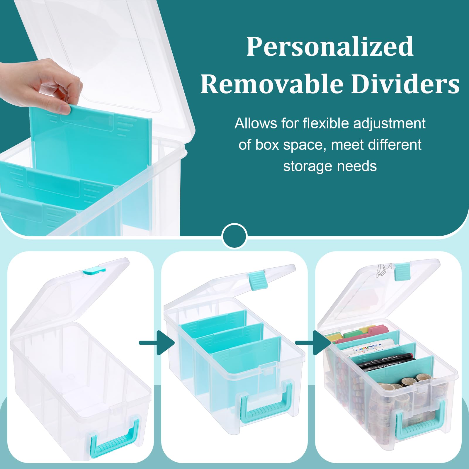 BTSKY Clear Plastic Dividing Storage Box with 4 Deep Compartments