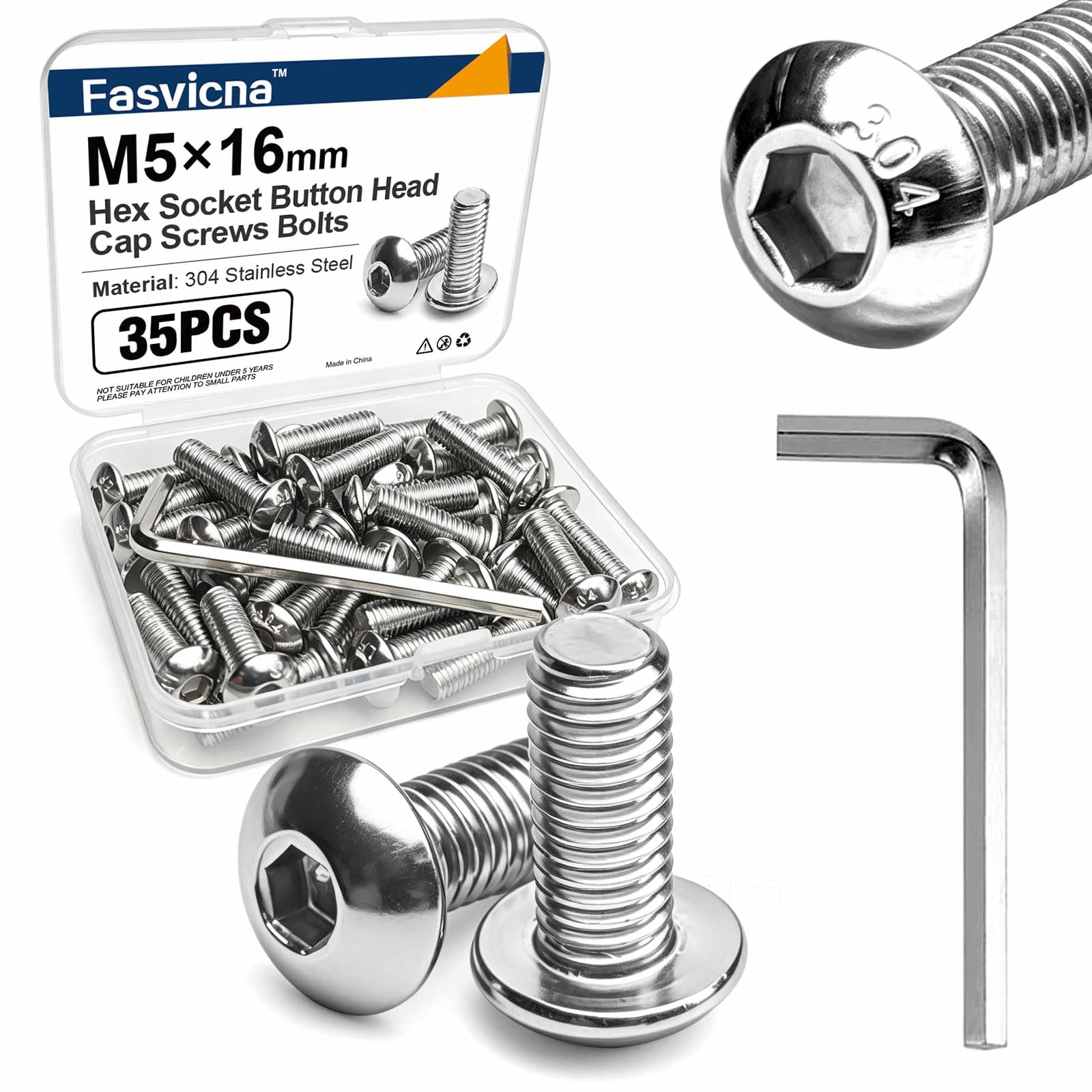 Stainless Steel Socket Head Screws - 35 Pack M5x20 -14