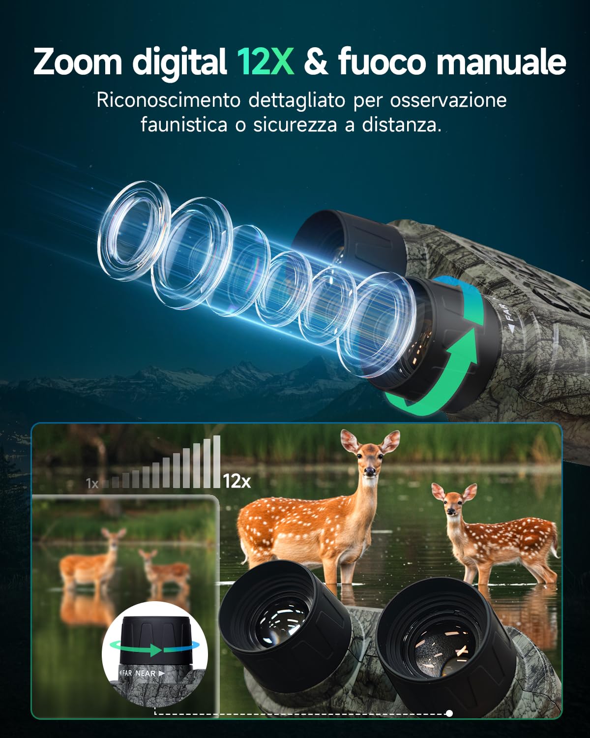 Rollei NightVision 400 4K, binocolo da 40 MP, con visione notturna, militare, zoom digitale, 32 GB, scheda SD, 400 m, fotocamera a infrarossi con torcia da 5000 mAh, visione notturna, binocolo per