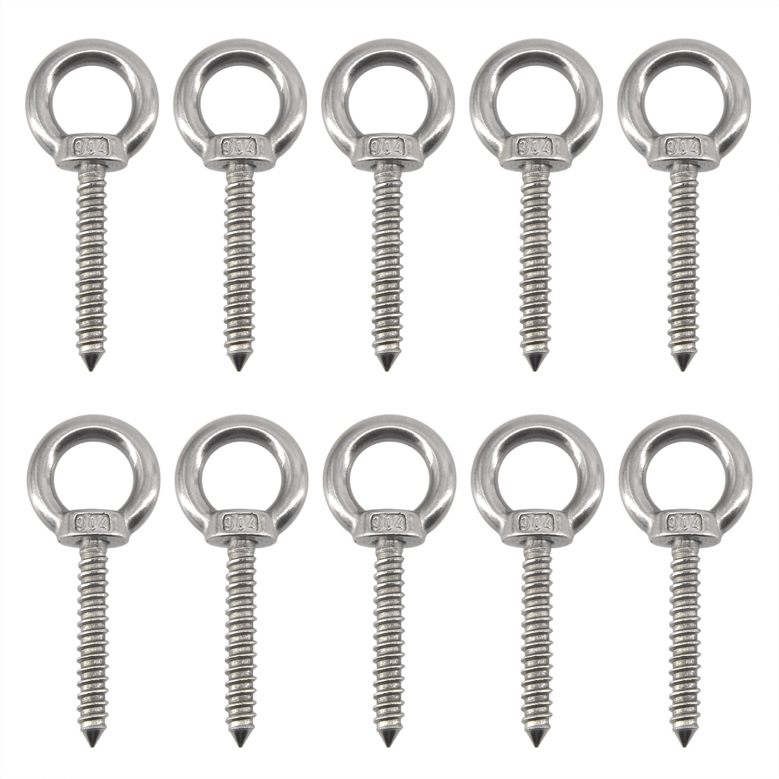 UTwaySteelPro 10Pack M5x30mm Self Tapping Eyelet Screw 304 Stainless Steel Screw in Eye Hooks for Hanging Hammock, Yoga, Swing Chairs, Outdoor and Indoor Use