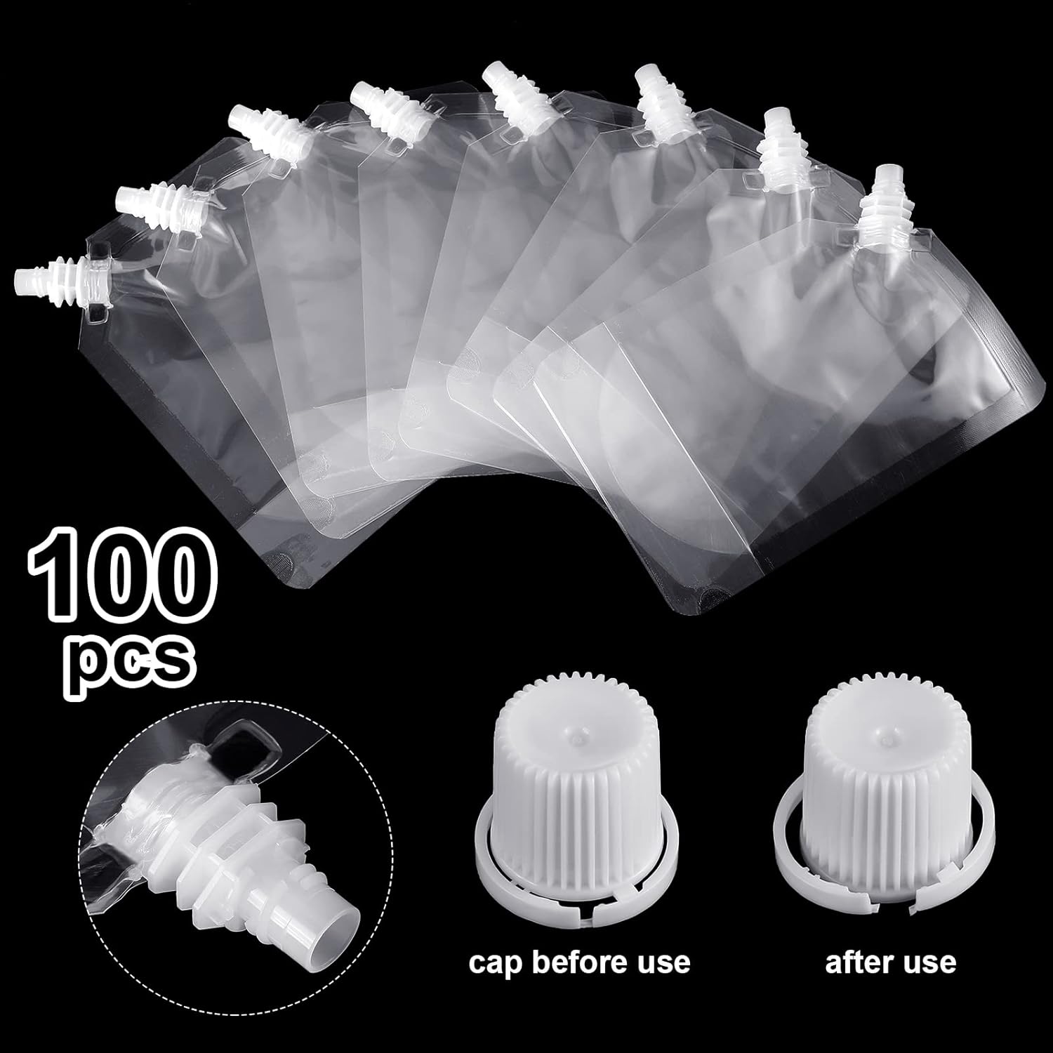 Meanplan 200 Pcs Reusable Plastic Pouches Bulk Squeeze Plastic Juice Drink Pouches Clear Leak Proof Bags Container with Funnel for Party Travel Concert Outdoor Sport(6.7 oz)