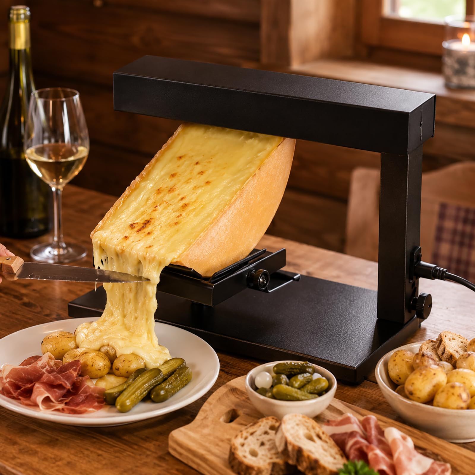 Fundidor de Queso Raclette Comercial de 750W, Máquina de Calentamiento de Queso de Media Rueda Para Raclette Suizo, Nachos y Uso en Restaurantes
