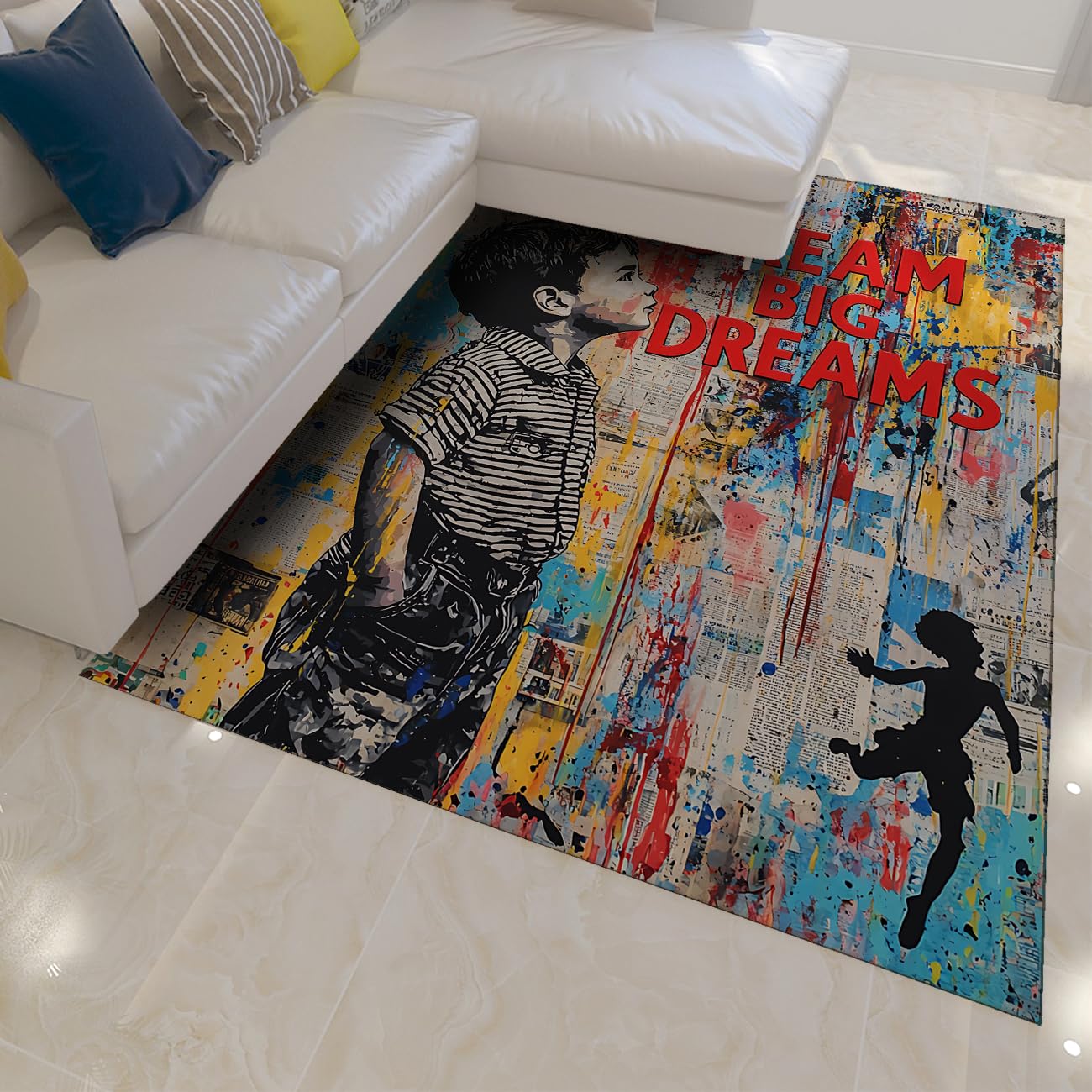 Tapis de descente de lit d'intérieur lavable et douce style vintage