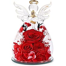 Gifts for Mom Birthday Gifts for Women Flowers for Delivery Eternal Preserved Flower Forever Real Rose in Glass Angel Figurines Mothers Day Anniversary for Grandma Wife Sister Daughter Friends