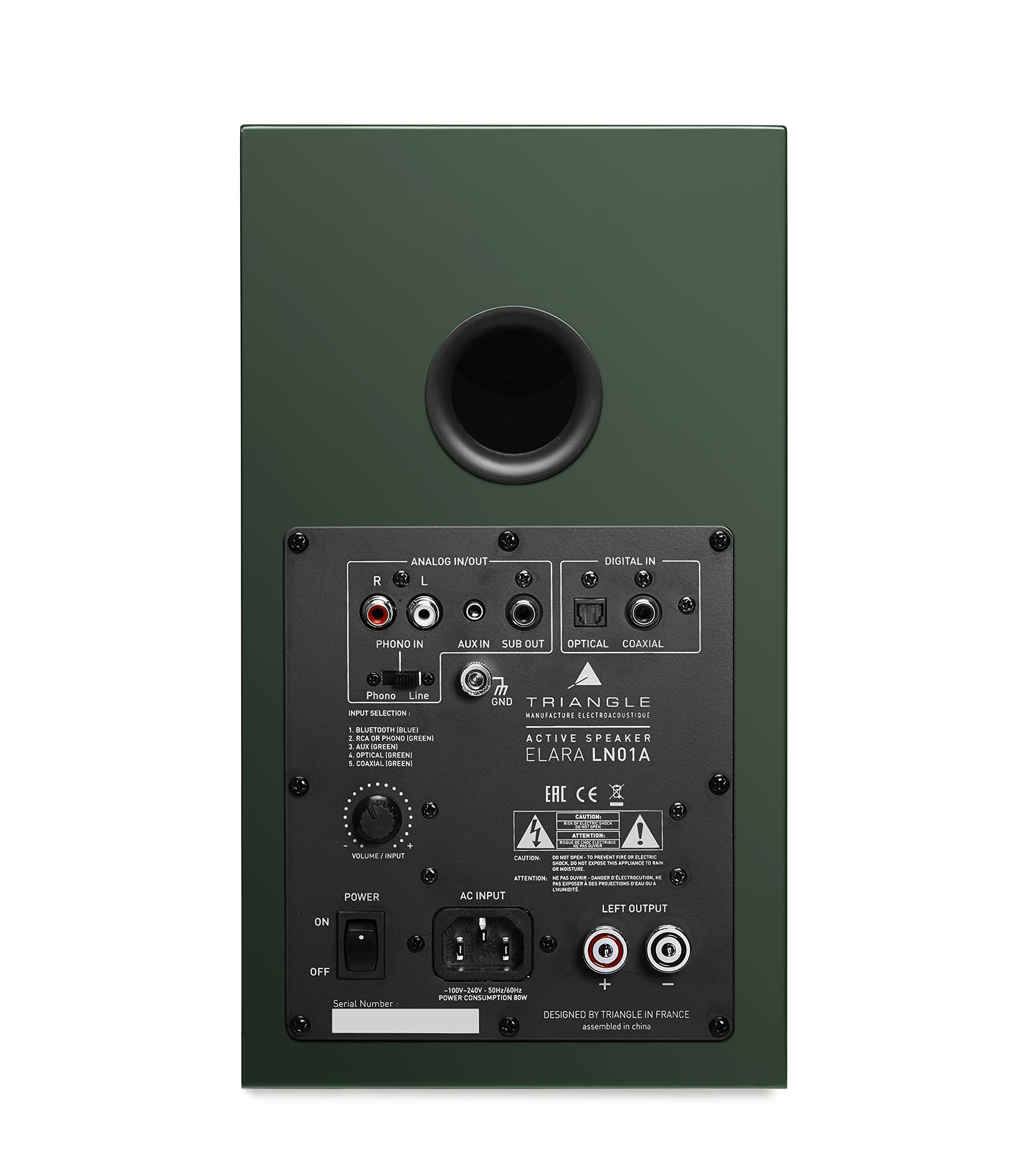 Triangle - Enceintes Actives LN01A - Enceintes Bibliothèque Bluetooth avec Amplificateur 2 x 50W - Audio HD - Entrées Phono/Platine Optique & Sortie Caisson -165 x 291 x 225 mm– Vert Anglais (Paire)