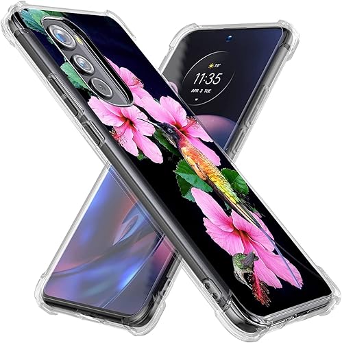Miniatura 2 de Funda para Motorola Edge 2022, colibríes flores rosadas protección contra caídas, funda a prueba de golpes TPU de cuerpo completo protectora