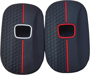 2Pcs 5 Buttons Silicone Smart Key Fob Cover for 2022 2023 2024 2025 Honda Accord Civic Pilot HR-V CR-V Sport SI EX EX-L Touring (Black with White/Red)