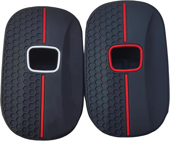 2Pcs 5 Buttons Silicone Smart Key Fob Cover for 2022 2023 2024 2025 Honda Accord Civic Pilot HR-V CR-V Sport SI EX EX-L Touring (Black with White/Red)