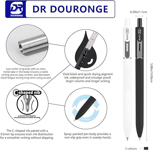 Miniatura 4 de Paquete de 12 bolígrafos de gel de punta fina de tinta negra de 0.020 in, escritura suave, sin manchas para diario, antideslizantes, bonitos