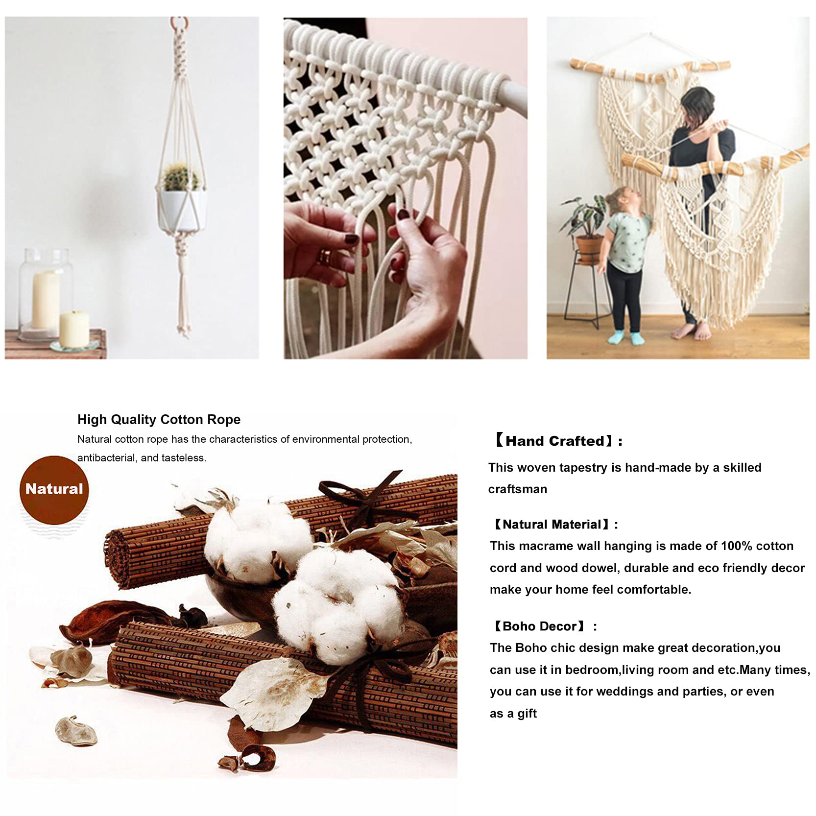 ZNKZJ Handgemachte Makramee Wandbehang Wandteppich Boho Dekor ，Makramee Wandteppiche Baumwollseil gewebte gefärbte Wandteppich Kunst Home Decor Hintergrundgemälde,A-80 x 120 cm