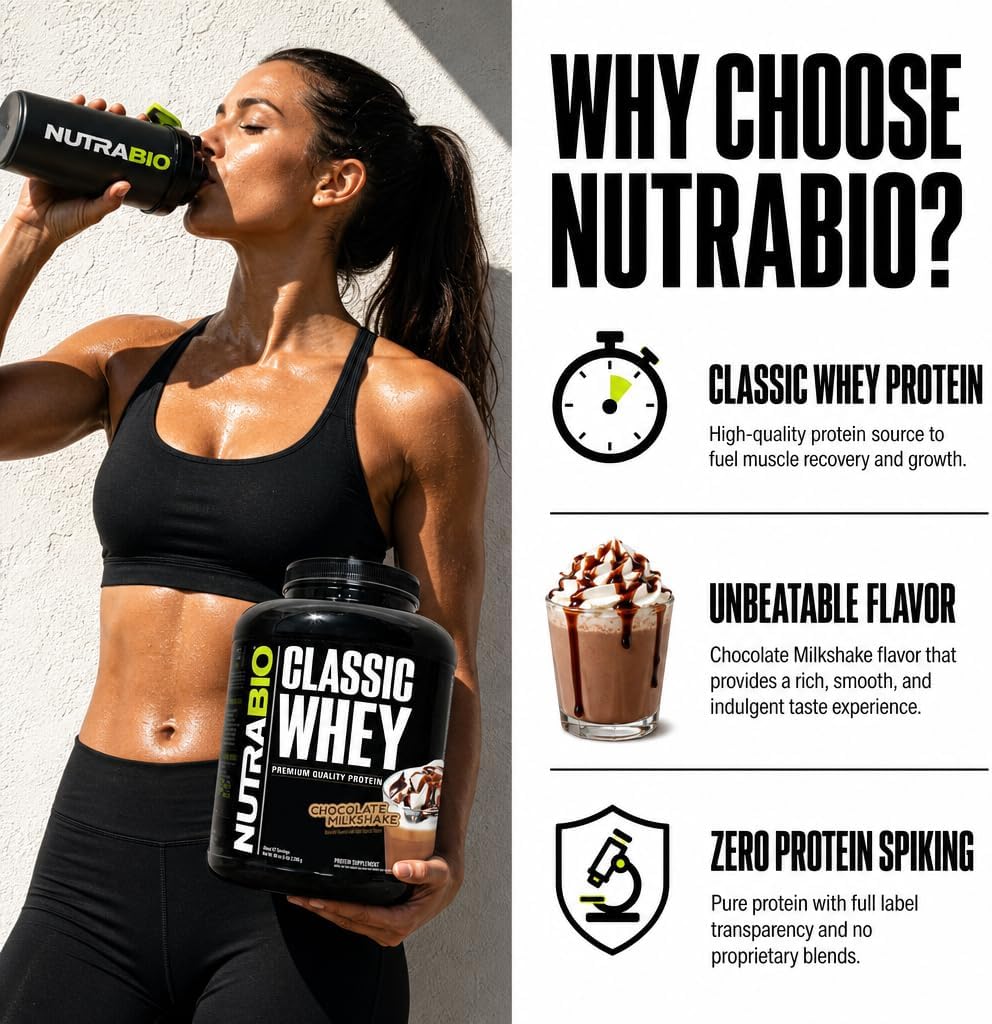 NutraBio Classic Whey Protein Powder- Full-Spectrum Amino Acid Profile - No Fillers, Artificial Colors, Preservatives - Low Glycemic Index - Chocolate Milkshake, 5 Pounds image 5