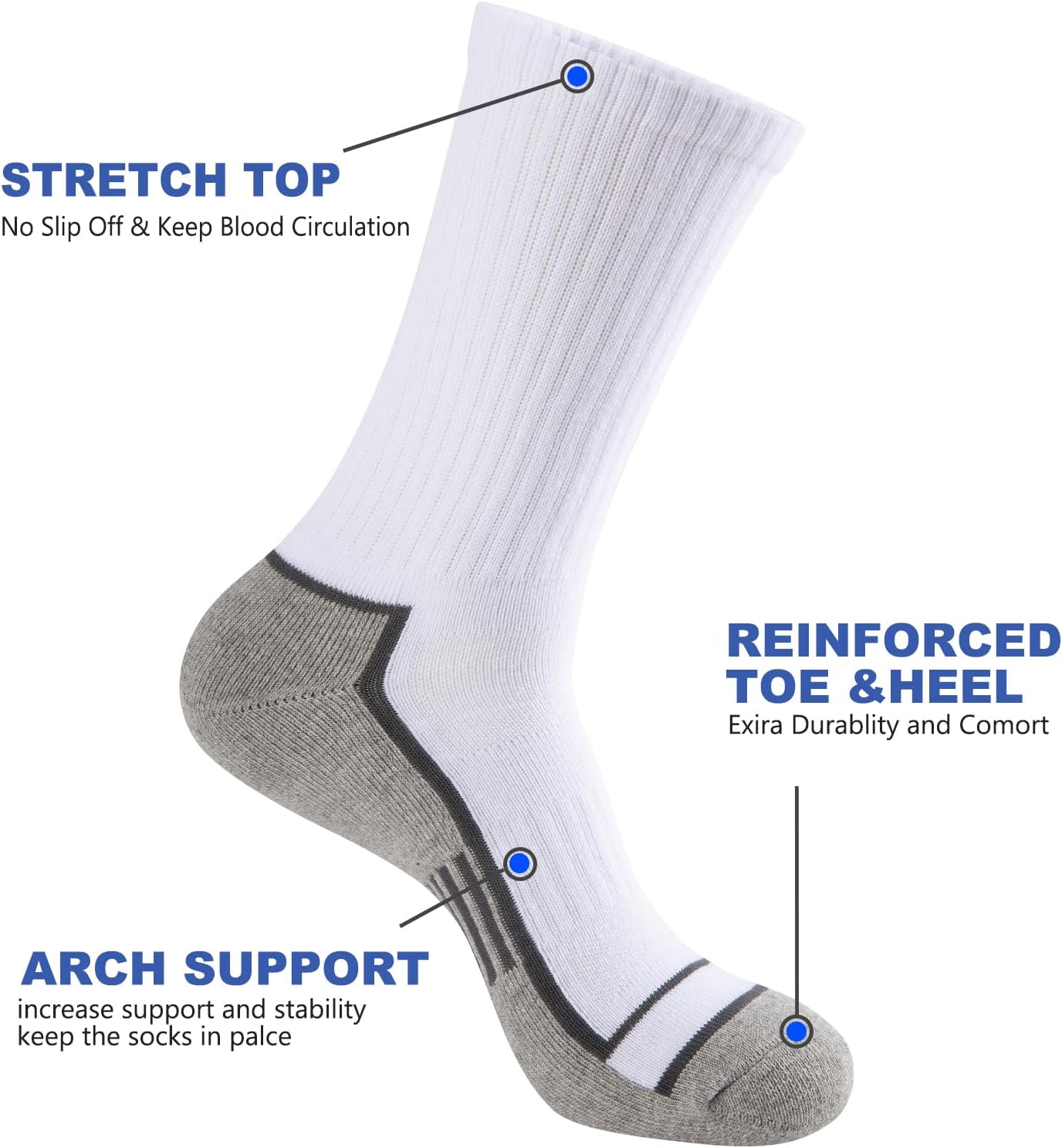 COOPLUS Mens Cotton Cushioned Crew Socks Athletic Running Moisture Wicking Performance Work Boot Socks for Men 6 Pairs - Image 3