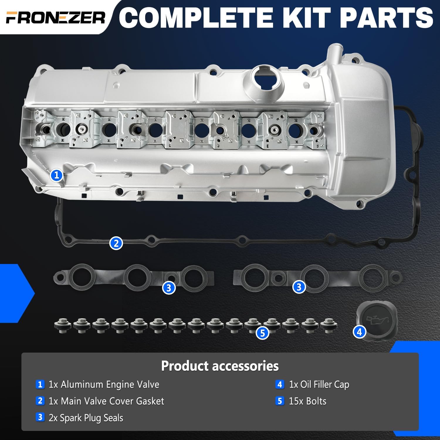 Upgraded Aluminum Engine Valve Cover Kit with Gasket Oil Cap Bolts Spark Plug Seals Compatible with 1998-2003 BMW 328i 328Ci 323i 325i 330i 525i 528i 530i X5 Z3 2.5L/2.8L/3.0L Replace 11121432928