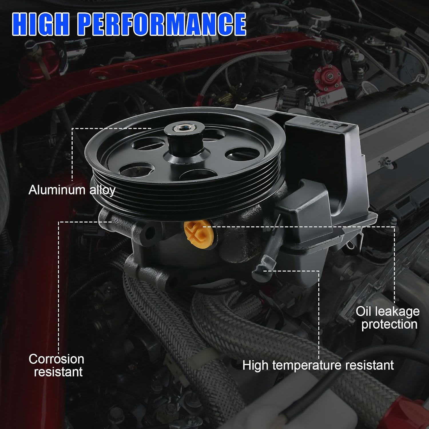 96-74326 Power Steering Pump with Pulley, Compatible with Ford Focus 2006-2011, Transit Connect 2010-2011, Replace# 6S4Z3A674A 7S4Z3A674A 20-74326