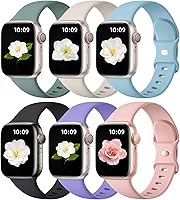 Vista 19 de Maledan Paquete de 6 correas compatibles con Apple Watch de 38mm 40mm 41mm 42mm 44mm 45mm 46mm 49mm, mujeres y hombres, correa deportiva de silicona