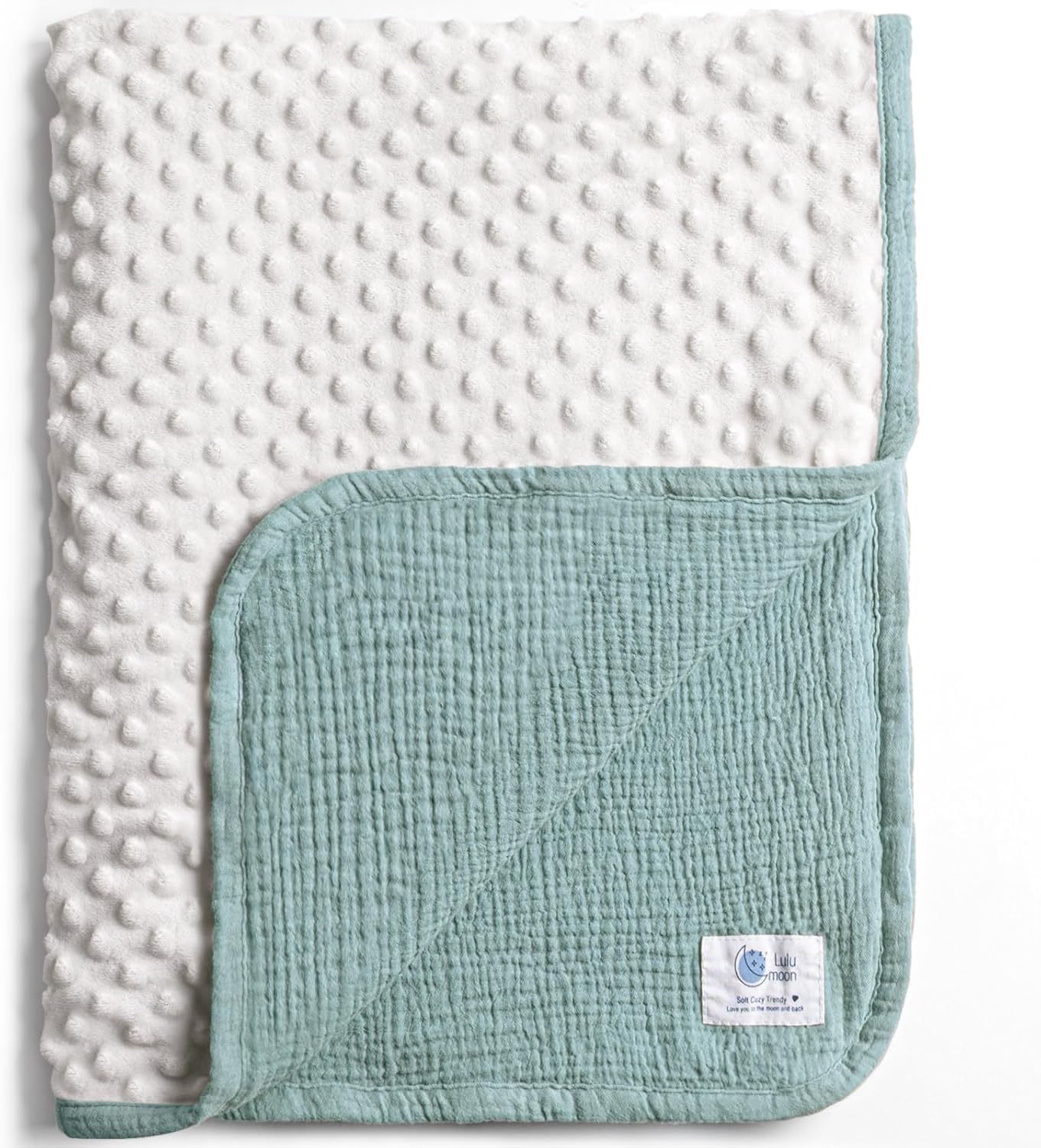 lulumoon Baby Blanket for Newborn Receiving: Minky Dot & Muslin Lightweight – Thermal Blanket Gift for Baby Shower & Hospital Welcoming 30″x40″（Sage）
