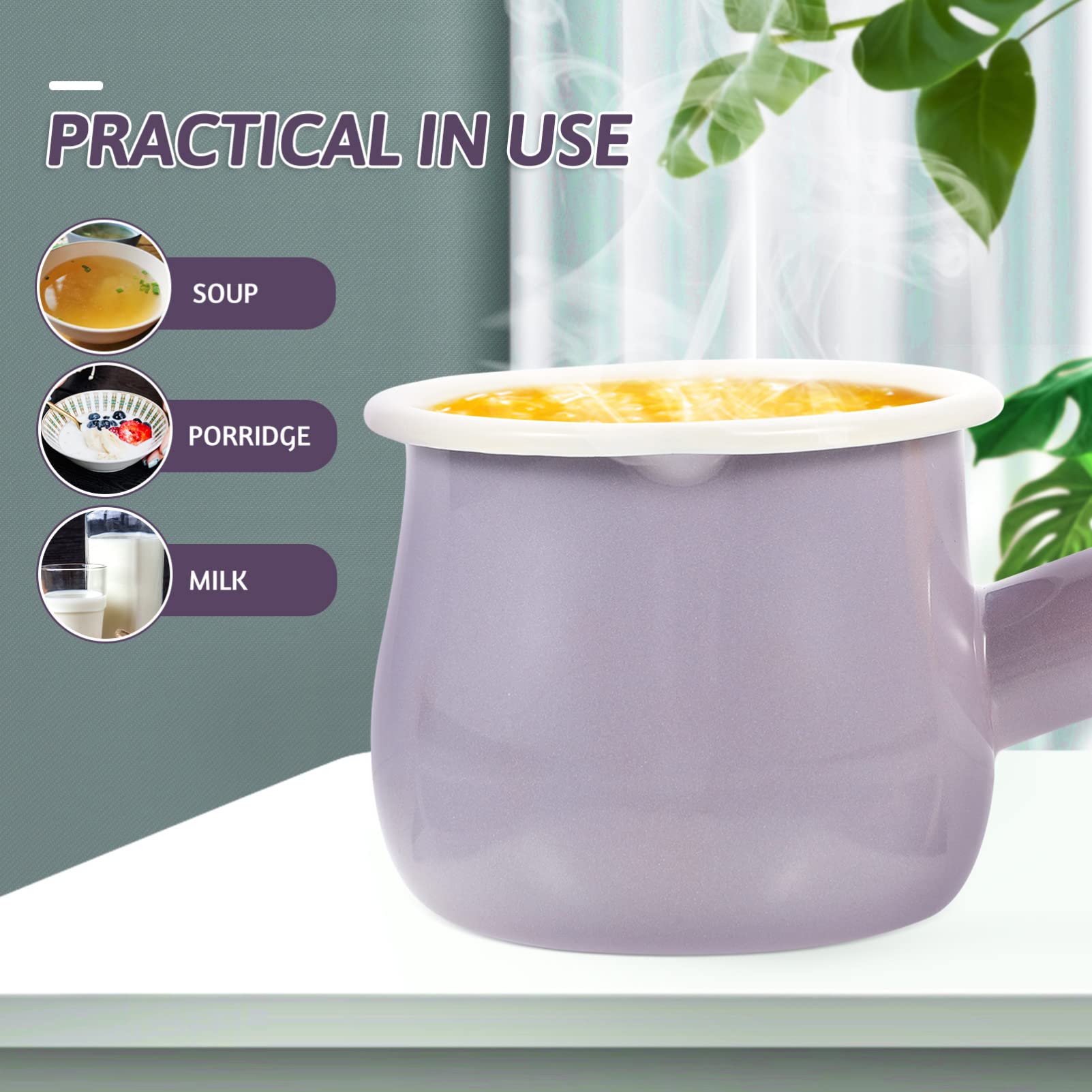 SDdPulse Olla esmaltada pequeña para salsa, olla de sopa, olla para pasta, calentador de leche, olla para ramen para el hogar, cocina, color blanco