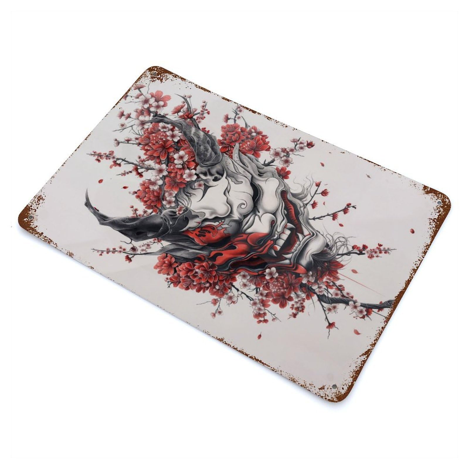 Minimalist Japanese Oni Vintage Metal Tin Sign 11.8"x7.9", Farmhouse Wall Decor for Living Room, Hallway And Home Decor