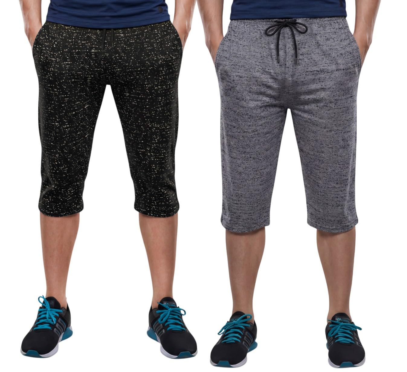 FEEL TRACK Men Cotton Casual Three Fourth Shorts Black::Grey Pack of 2-picture-16
