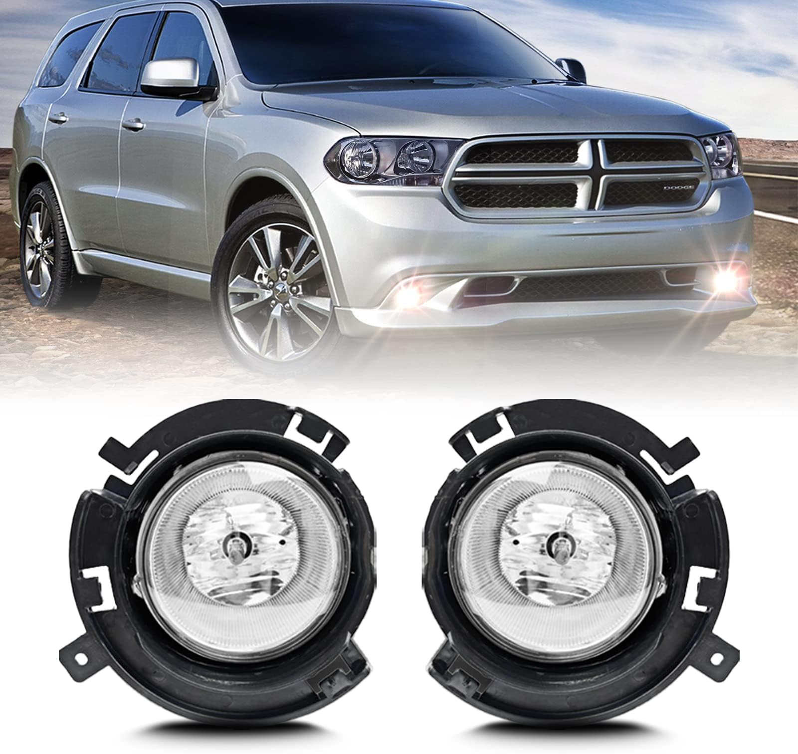 Fog Light Replacement for Dodge Durango 2011 2012 2013 Front Bumper Driving Fog Lamps with H10 12V 42W Halogen Bulbs