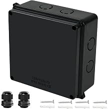 Junction Box, IP65 Waterproof Dustproof Electrical Box ABS Project Case with 2 M24 Cable Glands - Outdoor Enclosure for Electronics Black 5.9" x 5.9" x 2.8"