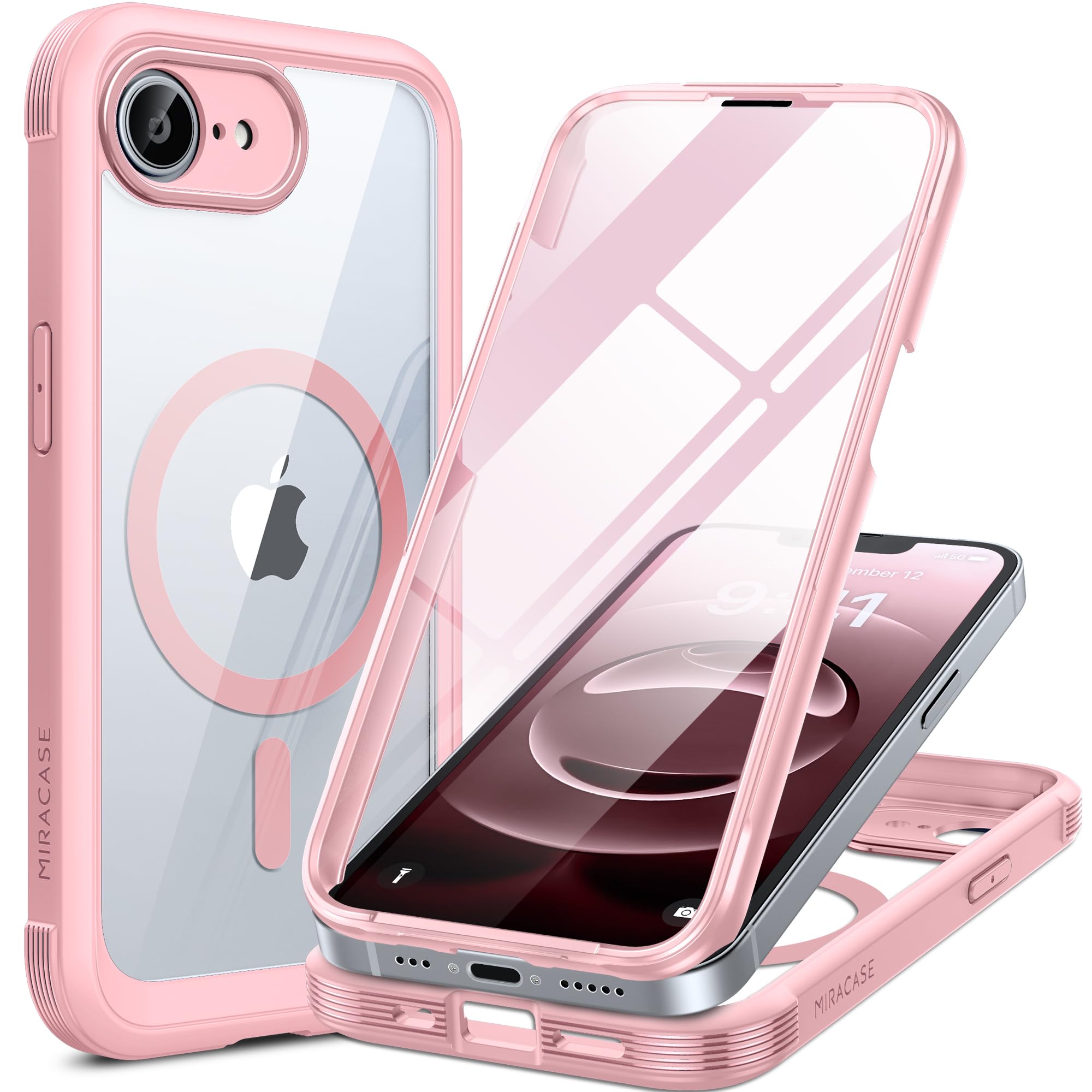 Miracase für iPhone 17e Hülle & iPhone 16e Hülle für MagSafe,[360° Ganzkörper-Stoßfest],integrierter Kratzfester Panzerglas-Schutz,Voll-Kameraschutz,langlebige, Handyhülle für iPhone 17e/16e,Minzgrün